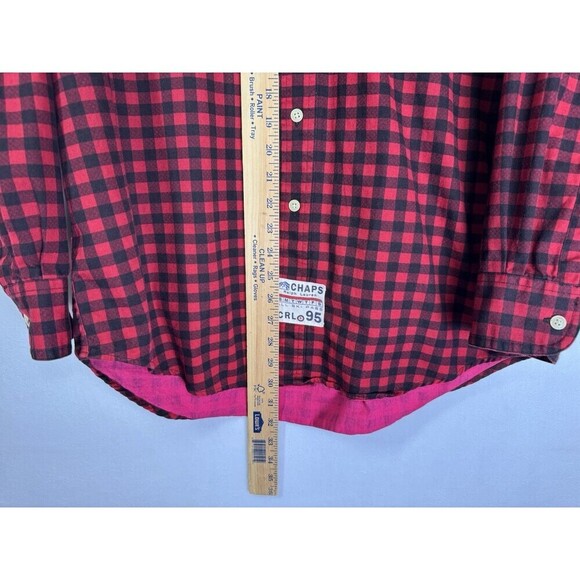 Chaps Ralph Lauren Flannel Ski Pass Shirt Mens Medium Red Black Plaid Vintage - Picture 7 of 9
